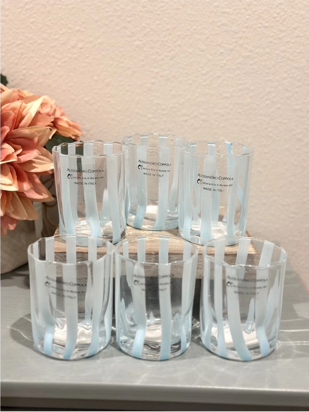 Alessandro Coppola Murano Blue
Striped Drinking Glass Tumbler
Indented Set of 6